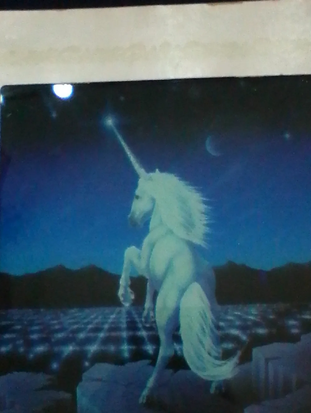 White Unicorn Nightscape Wall Art Print - Picture 2 of 3